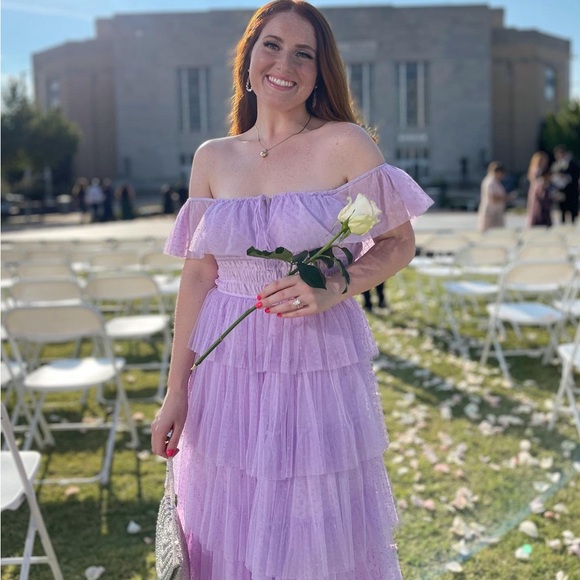 Baltic Born Valora Swiss Dot Tulle Elegant Lavender Maxi Dress Small S - Picture 6 of 8